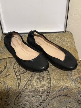 Gianni Bini Black Leather Elastic-Back Ballet Flats